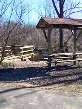A picnic shelter by the Town and Country path